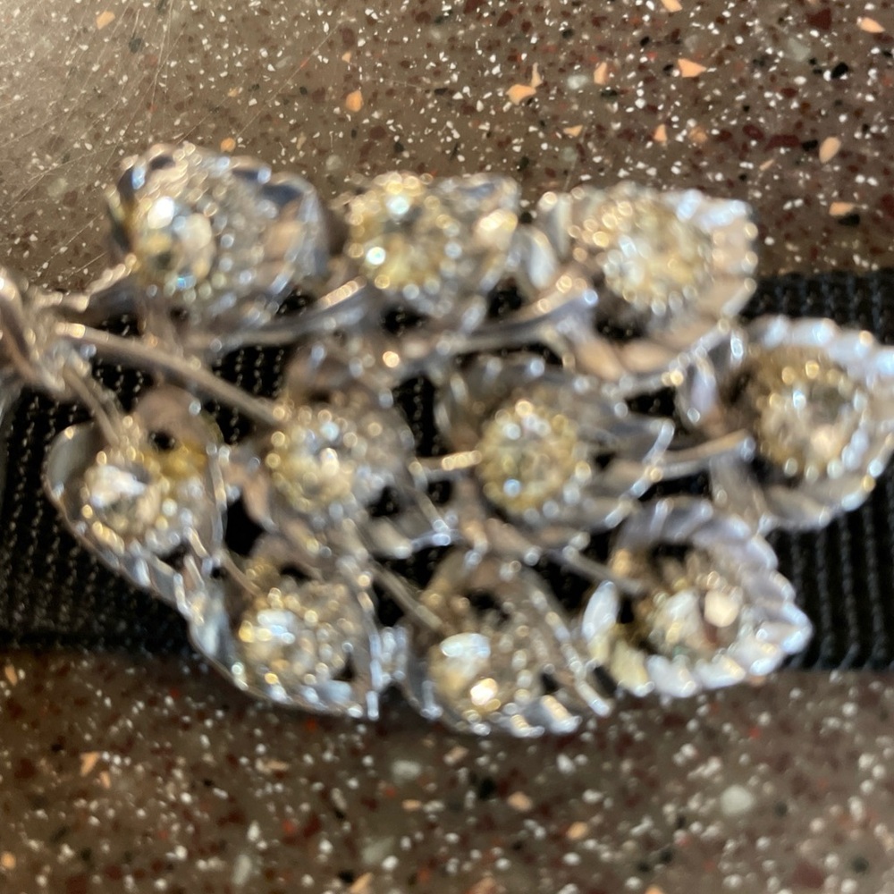 Silver Brooch with 10 rhinestones Accent - Silver and Clear